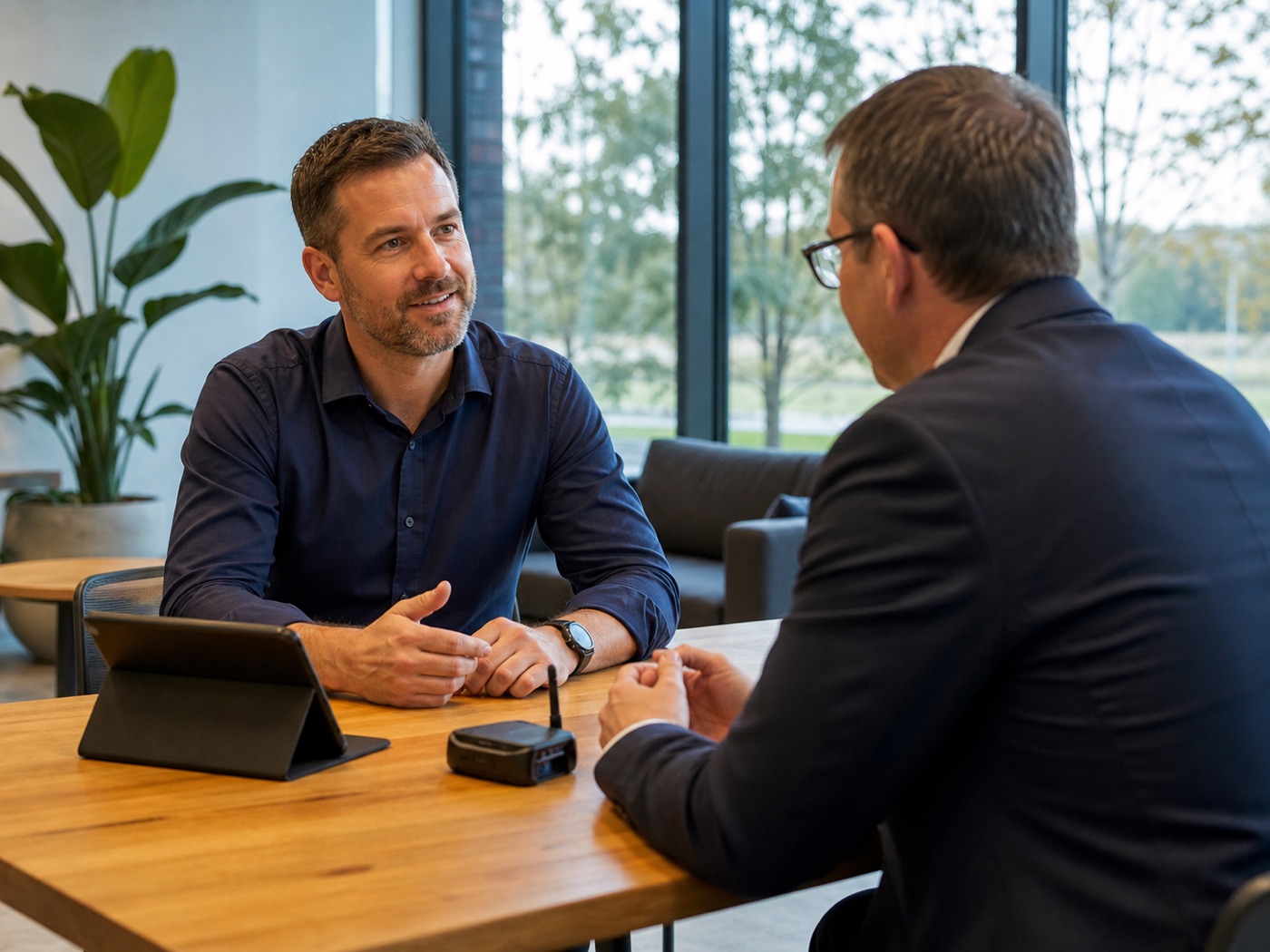 Technology consultant speaking with a business client